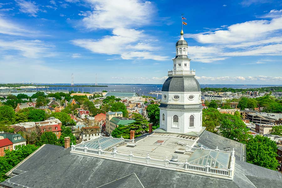 Proposal Request - View of Capitol Building in Annapolis Maryland and the Surrounding City on Sunny Day
